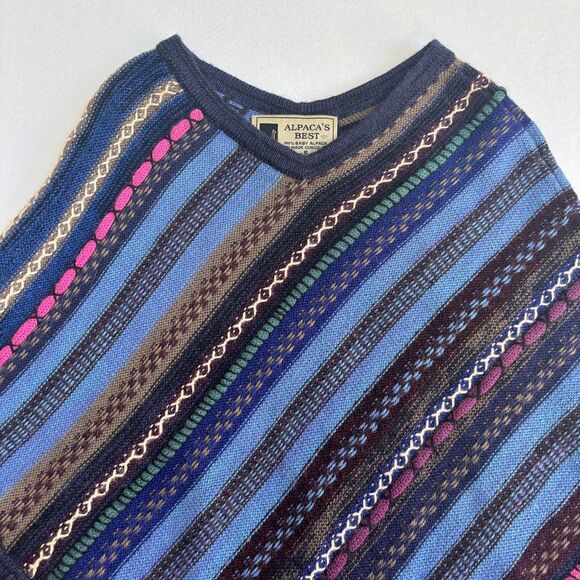 Alpaca's Best 100% Baby Alpaca Poncho Sweater Women's S Handmade Peru Colorful - Picture 2 of 6